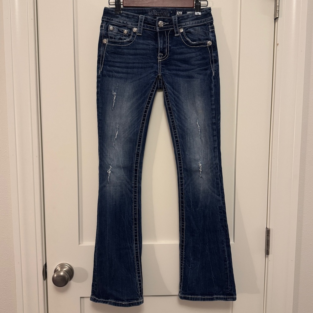 Women's Miss Me Fleur-de-lis embellished distressed bootcut jeans 26 x 31